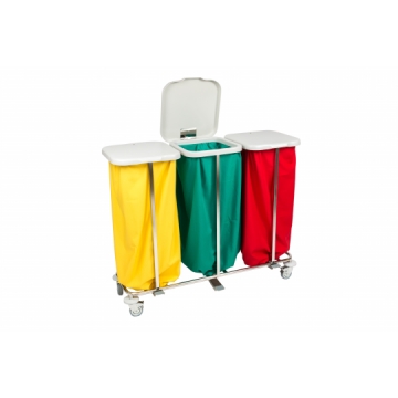 Trolleys for waste and dirty linen transport, triple